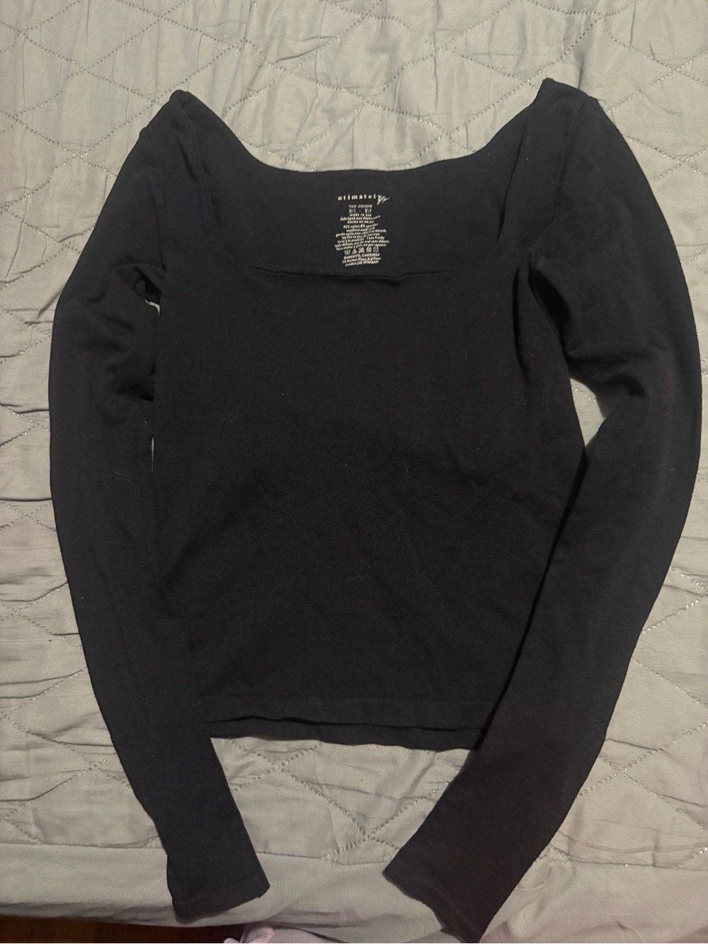 Free People Black Square Neck Long Sleeve Top